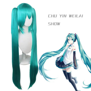 Hair Miku Cosplay Wig Long Heat Resistant Synthetic Hair Clip Ponytails Wigs + Wig Cap