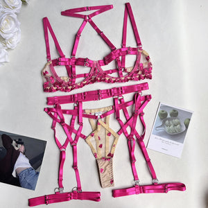 Ellolace Sensual Lingerie Open Bra Kit Push Up Uncensored Fancy Exotic Sets Heart-Shaped Embroidery Fairy Beautiful Underwear