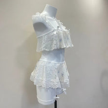 Load image into Gallery viewer, Sexy Underwear Strapless Bra &amp; Brief Lingerie Three-piece Set Women&#39;s Pajamas Silk Lace Ruffles with Chest Pad Floral Printing
