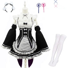 Load image into Gallery viewer, Ram Rem Lolita Maid Cosplay Costumes Wig Pecula Vestido Anime Re:zero Kara Hajimeru Isekai Seikatsu Cosplay Halloween Maid Dress
