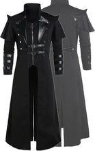 Load image into Gallery viewer, Men&#39;s Steampunk Gothic Long Trench Coat Jacket Double Breasted Zipper Punk Tops Cosplay Medieval Costume Black

