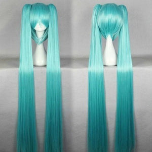 HAIRJOY Synthetic Hair Long Straight Green Cosplay Wig with 2 Clips in ponytails Vocaloid Hatsune Miku Costume Wig