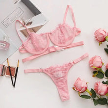 Load image into Gallery viewer, 2 Pieces Sexy Lingerie Fancy Lace Erotic Set Transparent Underwear Fairy Embroidery Brief Sets Delicate Bra  Push Up Breves Kit
