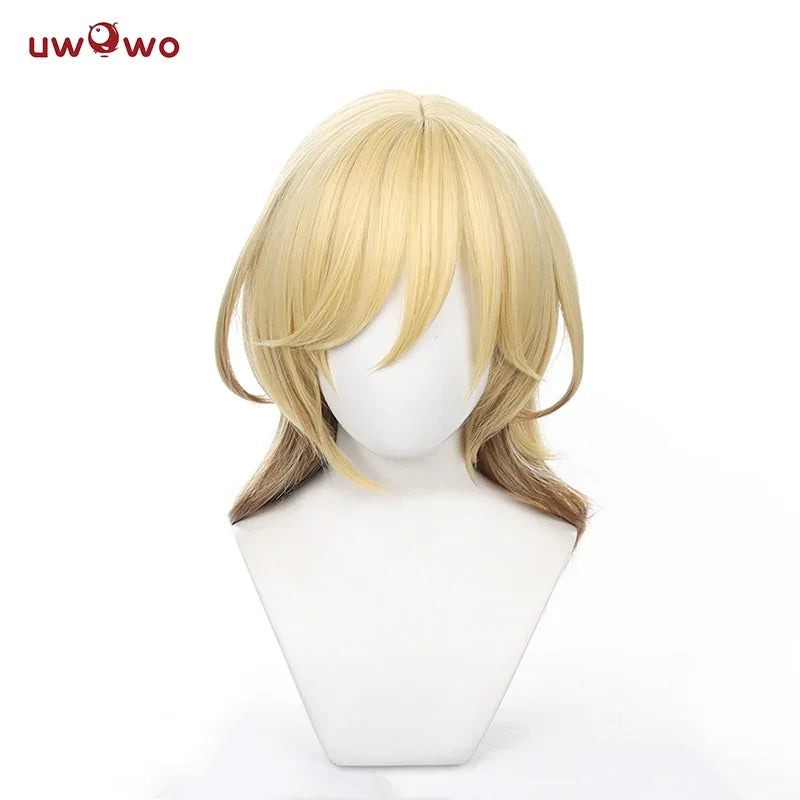 IN STOCK UWOWO Kaveh Cosplay Wig Middle Yellow Hair 50CM Long Heat Resistant For Halloween Cosplay Wear Outfit Wigs