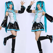 Load image into Gallery viewer, Miku Cosplay Full Set Silver Leather Fabric Suit Miku Cosplay Headwear Costume Outfit JK Sailor Dress High School Uniform Wig
