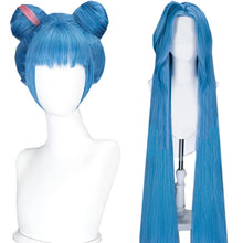 Load image into Gallery viewer, Arcane Jinx Cosplay Powder Cosplay Wig Bun Wig 120cm/150cm Drape Lace Wig Blue Long Hair For Halloween Party Role Play Suit
