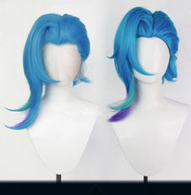 Load image into Gallery viewer, UWOWO Jinx Wig Game LOL: Arcane2 Fractured Jinx Cosplay Costume Wig Long Lace Wig Blue Hair Heat Resistant
