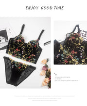 Load image into Gallery viewer, Sexy Embroidery Lingerie Lace Floral Women Underwear Bones Push Up Bra Romantic Girl Bras And Panties Set Female Beautiful Sets
