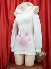 Load image into Gallery viewer, Anime Bunny Girl Cosplay Costumes Women Kawaii White Plush Hooded Bodysuit Cute Rabbit Ears Pajamas Sexy Shoulder Hoodies Dress
