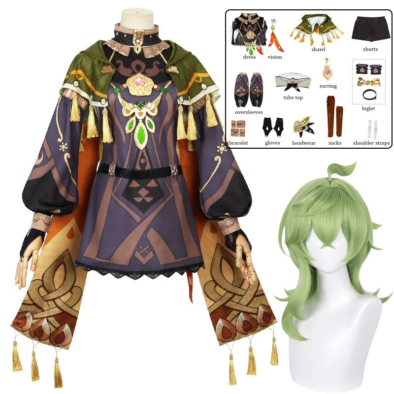 Collei Genshin Cosplay Costume Anime Game Uniform Collei Wig Halloween Party Role Play Outfit for Women
