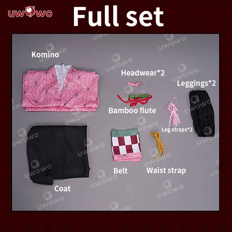 UWOWO Nezuko Cosplay Costume New Design Kamadoo Nezuko Haori Coat Uniform Shirt Pants Belt Halloween Costumes