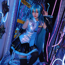 Load image into Gallery viewer, PU Leather Vocaloid Miku Cosplay Costume Anime Midi Dress Halloween Christmas Party Clothes For Girl
