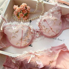 Load image into Gallery viewer, MOYISU New Arrival Luxury Pure Desire Lace Tulle Sexy Panties Lingerie Set Lilacs Embroidery Girl Boobs Big Size Big Boobs Small
