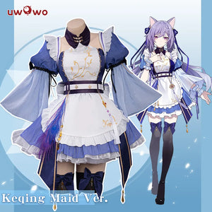 In Stock UWOWO Keqing Cosplay Maid Costume Exclusive Genshin Impact Fanart Cosplay Maid Ver. Keqing Maid Dress Halloween Costume