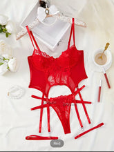 Load image into Gallery viewer, Floral Lace Garter Lingerie Set With Choker Women Intimates 2024 Underwire Bra And Thongs Ladies Underwear Set
