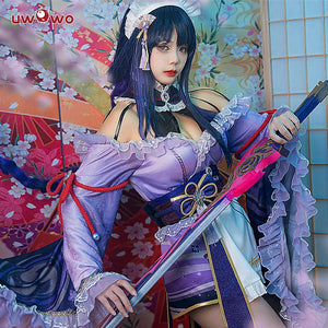 In Stock UWOWO Raiden Shogun Cosplay Maid Costume Genshin Impact Fanart: Raiden Shogun Ei/Baal Kimono Maid Dress Halloween Cos