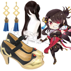 Genshin Impact Beidou Cosplay Boots Shoes Wigs Cosplay Anime Game Bei Dou Earrings Genshin Party Carnival Costume For Women