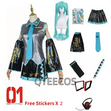 Load image into Gallery viewer, PU Leather Vocaloid Miku Cosplay Costume Anime Midi Dress Halloween Christmas Party Clothes For Girl
