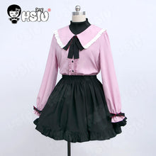 Load image into Gallery viewer, Vampire Miku Cosplay Costumes  Wig Cute Vampire Costume HSIU 45CM Blue-green double ponytail short hair Pink kawaii dress
