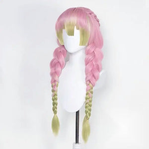 Demon Slayer Kanroji Mitsuri Cosplay Wig Ombre Pink Corn Perm Plait Synthetic Long Braided Wig Anime Coser Cute Girl Wig Party