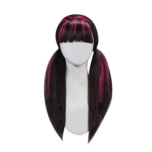 IN STOCK UWOWO Draculauraa Cosplay Wig  Long Hair 60CM Long Black Pink Wig Heat Resistant Halloween Cosplay Outfit Wig
