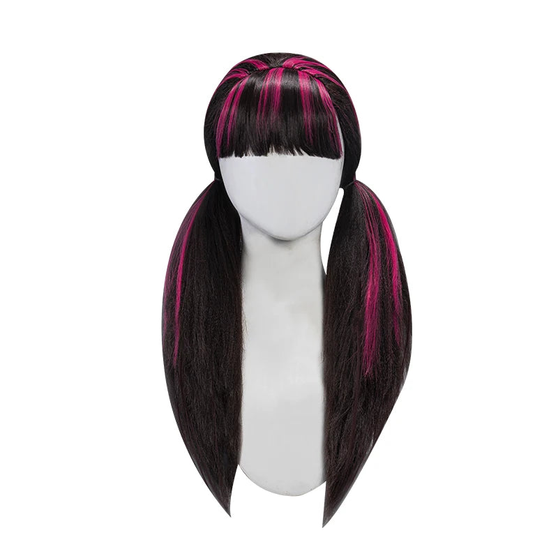 IN STOCK UWOWO Draculauraa Cosplay Wig  Long Hair 60CM Long Black Pink Wig Heat Resistant Halloween Cosplay Outfit Wig