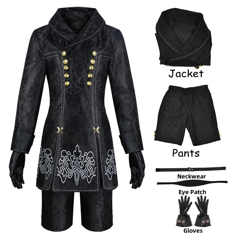 Anime Nier Automata Cosplay 9S Yorha 2B Cosplay Suit Male Women Outfit Wig Disguise Costume Plus Size Fancy Party Black Dress