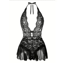 Load image into Gallery viewer, Hot Sell Crotchless Sexy Lingerie Women Lace Hollow Bodysuit Teddy Babydoll Dress Deep V Open Bra Erotic Underwear SET
