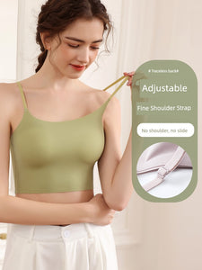 Beauty Back Underwear Women's Sling Vest with Chest Pad Integrated Fixed Cup Thin Summer Tube Top Outerwear White Bra