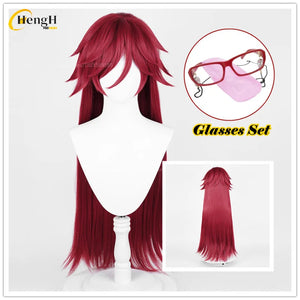 In Stock Anime Grell Sutcliff Synthetic Hair Unisex 90cm Rose Red Wig Heat Resistant Hair Halloween Cosplay Anime Wigs + Wig Cap