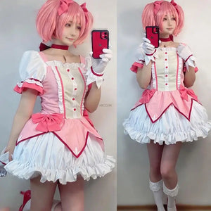 Cosplay Anime Magical Girl Kaname Madoka Cosplay Costume Bow Arrow Magica Kaname Dress Wig Kaname Madoka Outfits for Comic Con