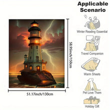 Load image into Gallery viewer, Lighthouse Ocean Theme Printed Flannel Blanket - Polyester, Digital Print, Reversible, All-Season, Non-Woven, Contemporary Style
