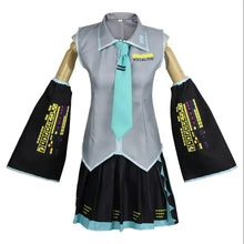 Load image into Gallery viewer, Anime Miku Cosplay Full Set Silver Grey Suit Miku Cosplay Headwear Costume Outfit JK uniform Cosplay Clothes Wig Halloween
