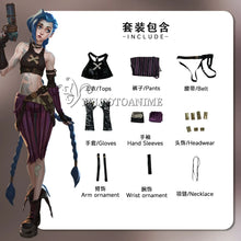 Load image into Gallery viewer, in stock Asian size LOL Jinx Cosplay Costume Anime LOL Arcane Jinx Cosplay outfit  Halloween Suit Costume jinx  wigs shoes
