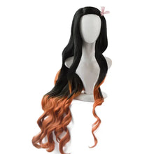 Load image into Gallery viewer, Kimetsu no Yaiba Kamado Nezuko Cosplay Wig Heat Resistant Synthetic Hair Wigs + Bamboo Props Sealing Stick
