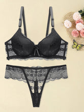 Load image into Gallery viewer, Women s Floral Lace Lingerie Set Sheer Mesh Seductive Babydoll Push up Bra and Panty 2 Pcs Set with Garter Belt
