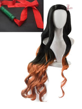 Load image into Gallery viewer, Anime Kimetsu no Yaiba Kamado Nezuko Cosplay Wig Heat Resistant Synthetic Hair Wigs Bamboo Props Sealing Stick
