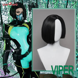 UWOWO Valorantt Cosplay Viper Cosplay Wig Short Black Hair Halloween Cosplay Hair