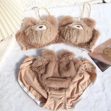 Load image into Gallery viewer, Cartoon Bear Students Plush Sexy Comfortable Wireless Bra &amp; Brief Sets Comfortable Lingerie Japanese Girls Winter Underwear
