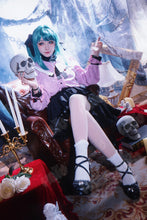 Load image into Gallery viewer, Vampire Miku Cosplay Costumes  Wig Cute Vampire Costume HSIU 45CM Blue-green double ponytail short hair Pink kawaii dress
