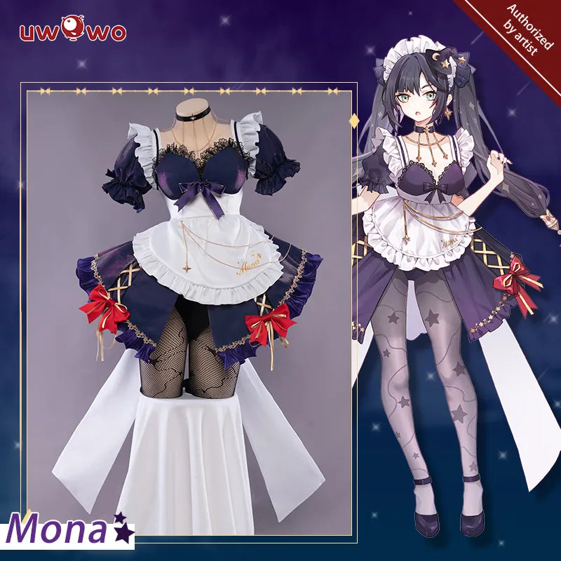 In Stock  Mona Cosplay Maid Costume Game Genshin Impact Cosplay Fanart Exclusive Mona Maid Ver Costume For Girl Kid Outfits