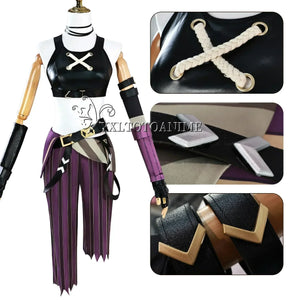 in stock Asian size LOL Jinx Cosplay Costume Anime LOL Arcane Jinx Cosplay outfit  Halloween Suit Costume jinx  wigs shoes