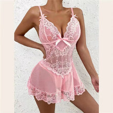 Load image into Gallery viewer, Erotic Lingerie Women Lace Hollow Bra Set Erotic Costumes Teddy Baby Doll Dress Deep V Open Bra Porn  Dress Underwear
