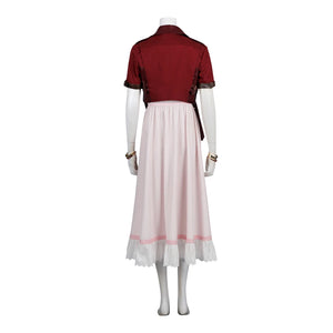 Game FF7 Adult Aerith Gainsborough Costume Cosplay Final Fantasy Remake Halloween Outfit Fancy Women Red Jacket Pink Dress