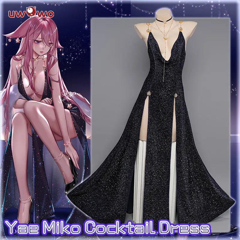 In Stock UWOWO Yae Miko Cosplay Cocktail Dress Halloween Costumes Genshin Impact Fanart Cosplay Formal Dress Wear Sexy Costume