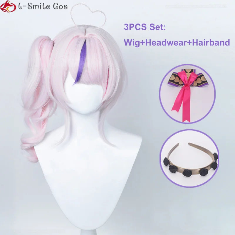 VTuber NIJISANJI lLUNA Maria Marionette Cosplay Wig 42cm Short Pink Ponytail Heat Resistant Synthetic Hair Party Wigs + Wig Cap