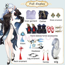 Load image into Gallery viewer, Frostflower Dew Shenhe Cosplay Costume Genshin Impact Adult Uniform Wig Anime Halloween Costumes Women Game Character Outfit
