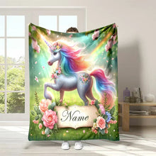Load image into Gallery viewer, (Memo U Name) Customized Name Personalized Blanket Cartoon Unicorn Print Warm and Comfortable Blanket for Adults and Kids Gifts
