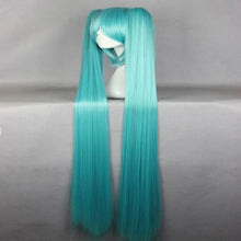 Load image into Gallery viewer, HAIRJOY Synthetic Hair Long Straight Green Cosplay Wig with 2 Clips in ponytails Vocaloid Hatsune Miku Costume Wig
