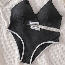 Load image into Gallery viewer, Women Cotton Bra Set Sexy Briefs Low Waist Panties Wire Free Bralette Sport Lingerie Vneck Brassiere Female Underwear Set
